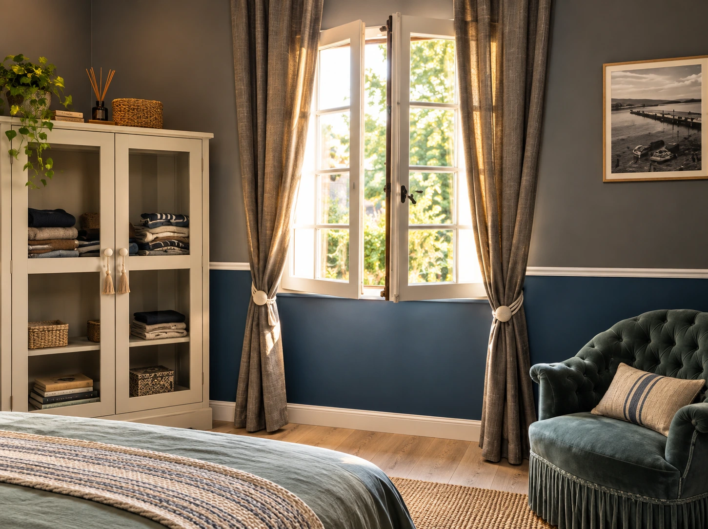 Chambre parentale avec fenêtre et fauteuil