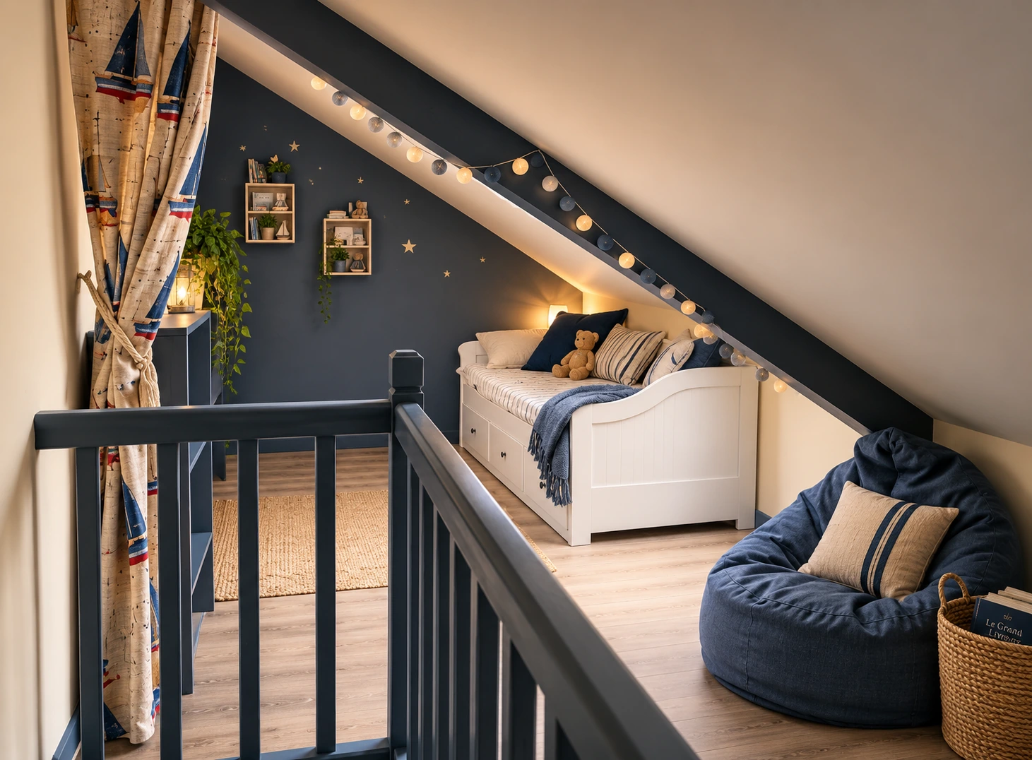 Grande chambre mansardée à l’étage