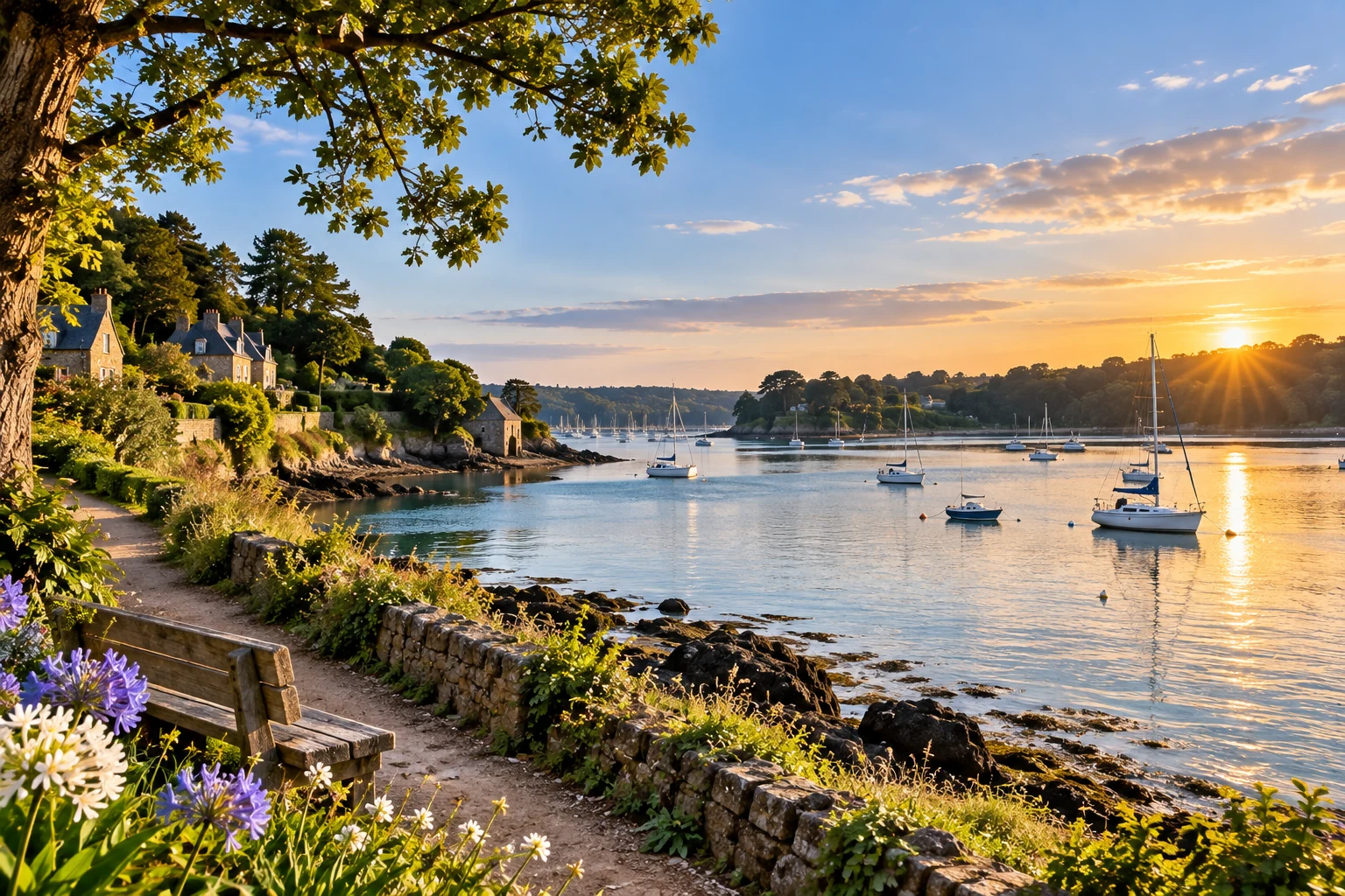 Paysage des bords de Rance en Bretagne, entre nature, petits ports et voiliers