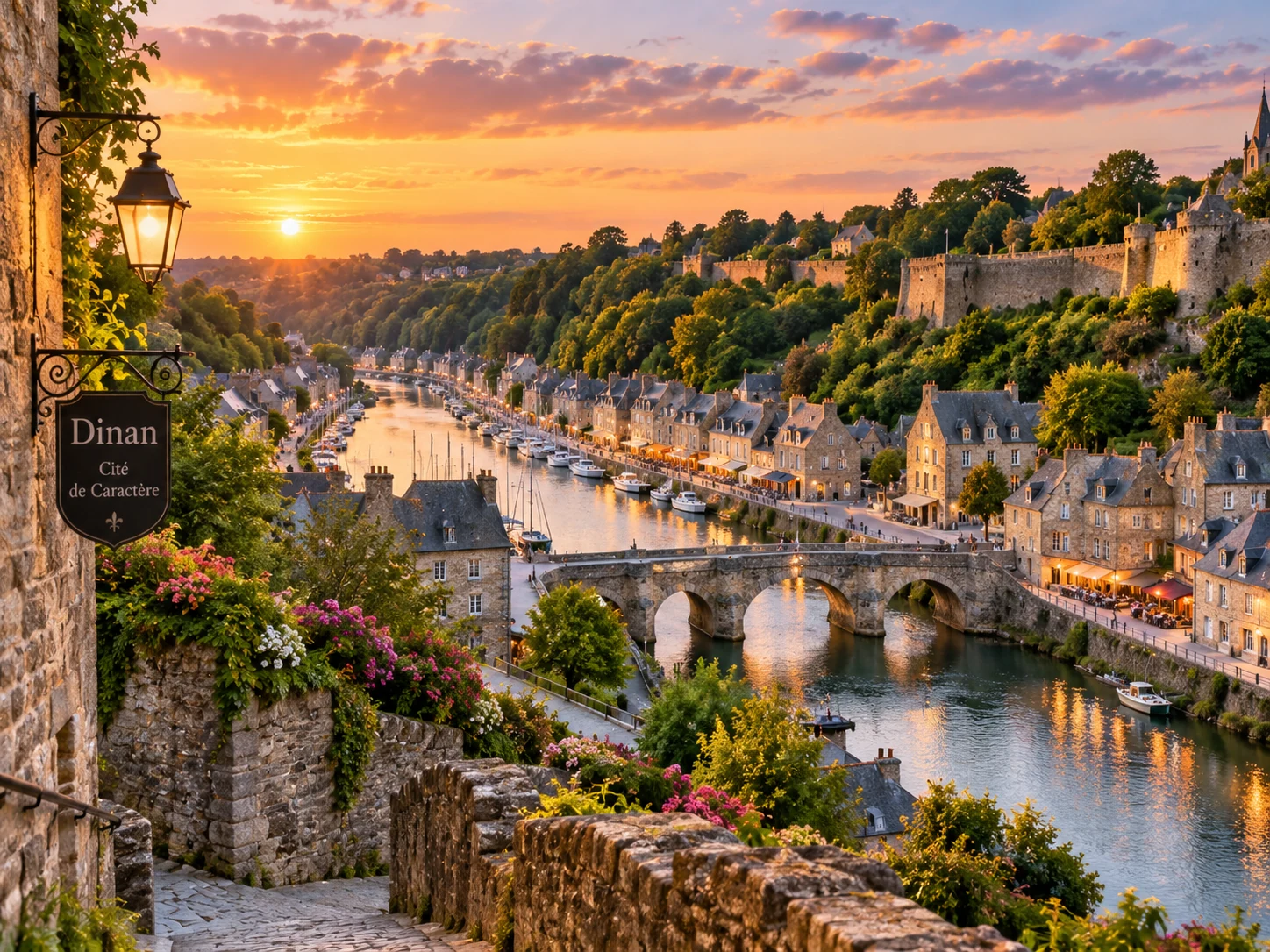 Vue évocatrice de Dinan, cité médiévale et port sur la Rance